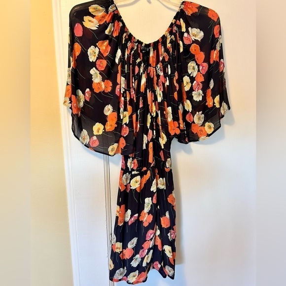 Topshop Dress Blue Coral Floral Flutter Sleeve Elastic Waist Off Shoulder size 6 - Picture 14 of 16